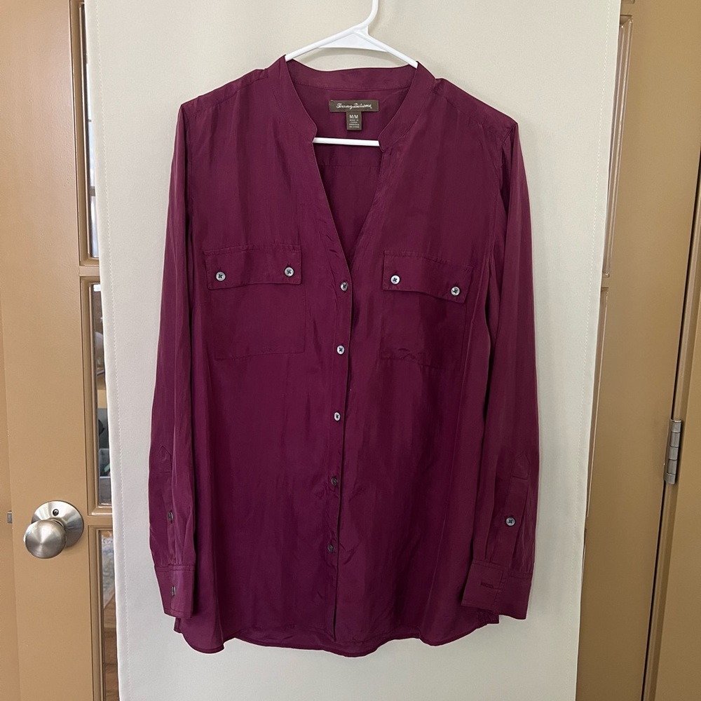 Tommy Bahama Womens Medium 100% Silk V-Neck Button Up Blouse